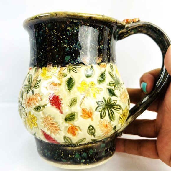 Handcrafted Rustic Pottery Mug by CynD Nature Inspired Coffee Cup 16 oz. - Picture 4 of 8